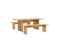Ensemble table 180cm et 2 bancs style scandinave ALMA Marron