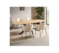 Ensemble table 200 cm effet chêne + 4 chaises velours côtelé beige