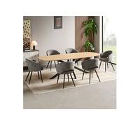Ensemble table 200 cm effet chêne + 6 chaises tissu bouclette gris