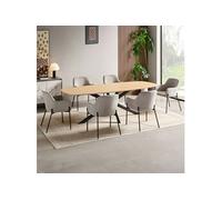 Ensemble table 200 cm effet chêne + 6 chaises velours côtelé gris