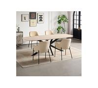 Ensemble table 200 cm effet travertin + 4 chaises velours côtelé beige