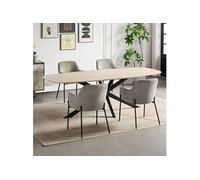 Ensemble table 200 cm effet travertin + 4 chaises velours côtelé gris