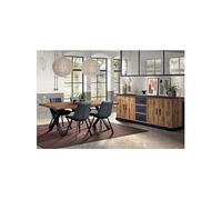 JENNA - Ensemble Table 230cm + Buffet 4 Portes Aspect Bois et Métal
