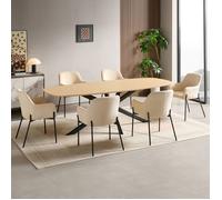 Ensemble table 240 cm effet chêne + 6 chaises velours côtelé beige