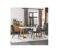 Ensemble Table 4 Chaises Moderne - Table Rectangulaire + 4 Chaises en Tissu Lin Gris | Style Contemporain | 4 à 6