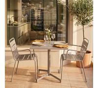 Ensemble table 70 cm et 2 fauteuils de jardin en métal taupe - Oviala Palavas