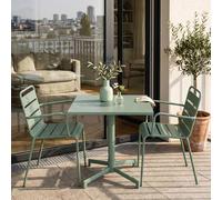 Ensemble table 70 cm et 2 fauteuils de jardin en métal vert sauge - Oviala Palavas
