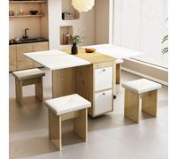 Ensemble table à manger 120x80x75 cm et 4 chaises, Panneaux de particules, blanc et chêne