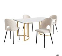 Ensemble Table à Manger 140×80 cm - 4 Chaises Confortables en Velours