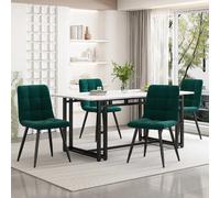 Ensemble table à manger 140 x 80 cm avec 4 chaises en velours, pieds métal, vert foncé