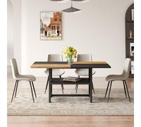 Ensemble Table à Manger 160 cm et 4 Chaises en PU, Salon, Gris, 5 Pièces