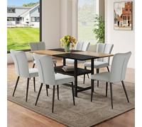 Ensemble Table à Manger 160 cm et 6 Chaises en PU, Gris Clair et Noir