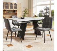 Ensemble Table À Manger 160x80cm Blanc + 4 Chaises Gris - Table Extensible 4/6p - Pieds Plats Design - Salon Repas 5 Pièces