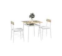 Ensemble table et chaises - HOMCOM - structure en acier - avec 2 chaises encastrables - pour cuisine salon maison - blanc et chêne