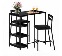 Ensemble Table à Manger 3 Pièces, Ensemble Table De Bar Avec Tabourets | Table de Bistrot pour Cuisine avec 3 Étagères et 2 Chaises PU pour Salle à Manger, Cuisine,Noir
