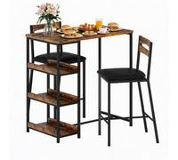 Ensemble Table à Manger 3 Pièces, Ensemble Table De Bar Avec Tabourets | Table de Bistrot pour Cuisine avec 3 Étagères et 2 Chaises PU pour Salle à Manger, Cuisine,Marron
