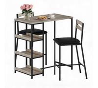 Ensemble Table à Manger 3 Pièces, Ensemble Table De Bar Avec Tabourets | Table de Bistrot pour Cuisine avec 3 Étagères et 2 Chaises PU pour Salle à Manger, Cuisine,Gris