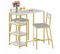 Ensemble Table à Manger 3 Pièces, Ensemble Table De Bar Avec Tabourets | Table de Bistrot pour Cuisine avec 3 Étagères et 2 Chaises PU pour Salle à Manger, Cuisine,Blanc