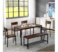 Ensemble table à manger 4 chaises 1 banc,110x70x75cm,Style Industriel,Table de salon pour Cuisine,Salle à Manger,Marron rustique