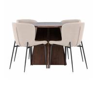 Ensemble Table à Manger & 4 Chaises Bootcut & Modesto 110cm Moka & Beige