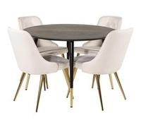 Ensemble Table à Manger & 4 Chaises Dipp & Deluxe 115cm Noir Beige