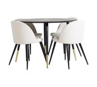 Ensemble Table à Manger & 4 Chaises Dipp & Velvet 115cm Noir & Crème