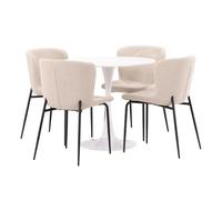 Ensemble Table à Manger & 4 Chaises Hamden & Modesto 80cm Blanc & Beige