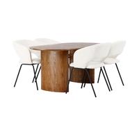 Ensemble Table à Manger & 4 Chaises Isolde & Day 180cm Naturel & Blanc Cassé