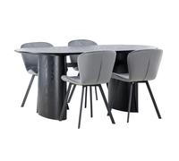 Ensemble Table à Manger & 4 Chaises Isolde & Lilja 180cm Noir & Gris