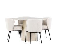 Ensemble Table à Manger & 4 Chaises Lanzo & Agnes 120cm Naturel & Blanc