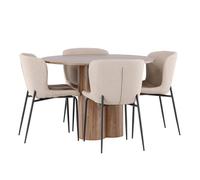 Ensemble Table à Manger & 4 Chaises Olivia & Modesto 110cm Marron & Beige