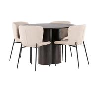 Ensemble Table à Manger & 4 Chaises Olivia & Modesto 110cm Moka & Beige