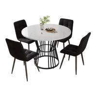 Ensemble table à Manger 5 Pièces - Set de Table et Chaises - Table Ronde Marbre 100cm + 4 Chaises Velours Gris - Moderne et Élégant