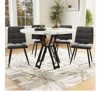 Ensemble Table à Manger 5 Pièces - Table Ronde Marbre 100cm - 4 Chaises Velours Gris - Design Contemporain - Montage Facile