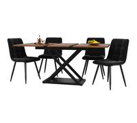 Ensemble Table à Manger 5pcs Noyer 160x80x75cm - Extensible pour 4 Personnes avec 4 Chaises Velours Noir