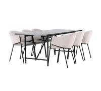 Ensemble Table à Manger & 6 Chaises Astrid & Evelina 200cm Noir & Gris