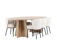 Ensemble Table à Manger & 6 Chaises Bootcut & Agnes 230cm Naturel & Blanc