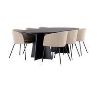 Ensemble Table à Manger & 6 Chaises Bootcut & Berit 230cm Noir & Beige