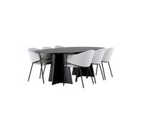 Ensemble Table à Manger 6 Chaises Bootcut & Evelina 230cm Noir et Gris