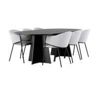 Ensemble Table à Manger & 6 Chaises Bootcut & Evelina 230cm Noir & Gris