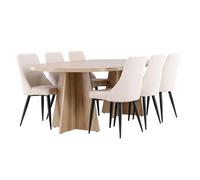 Ensemble Table à Manger & 6 Chaises Bootcut & Leone 230cm Naturel & Beige
