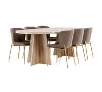 Ensemble Table à Manger & 6 Chaises Bootcut & Modesto 230cm Naturel & Marron