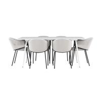 Ensemble Table à Manger & 6 Chaises Evelina & Silar 180cm Blanc & Gris