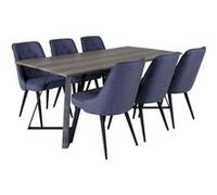 Ensemble Table à Manger 6 Chaises Marina & Deluxe 180cm Naturel & Bleu Bleu