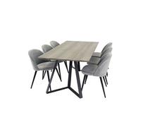 Ensemble Table à Manger & 6 Chaises Marina & Velvet 180cm Naturel & Gris