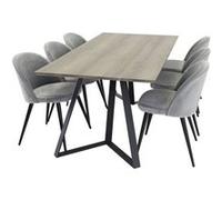 Ensemble Table à Manger & 6 Chaises Marina & Velvet 180cm Naturel & Gris Imprimé G