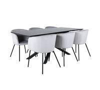 Ensemble Table à Manger & 6 Chaises Piazza & Berit 180cm Noir & Gris