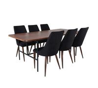 Ensemble Table à Manger & 6 Chaises Uno & Leone 200cm Noir & Marron