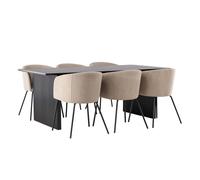 Ensemble Table à Manger & 6 Chaises Vail & Berit 200cm Noir & Beige