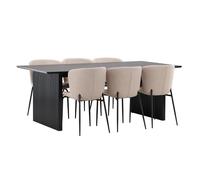 Ensemble Table à Manger & 6 Chaises Vail & Modesto 200cm Noir & Beige